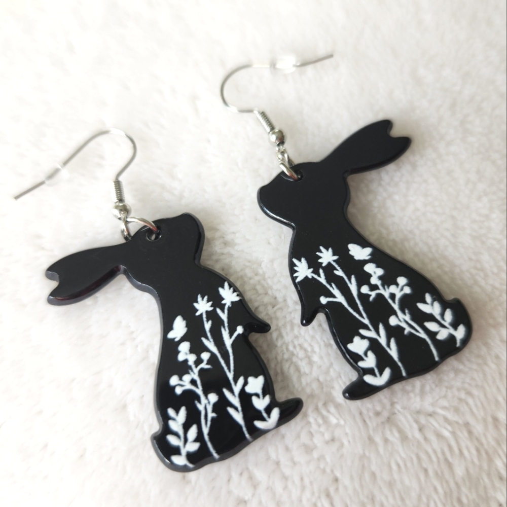 Black and White Bunny Earrings